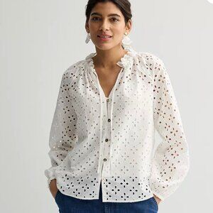 Women's Nine West Ruffle Collar Blouse White Size L